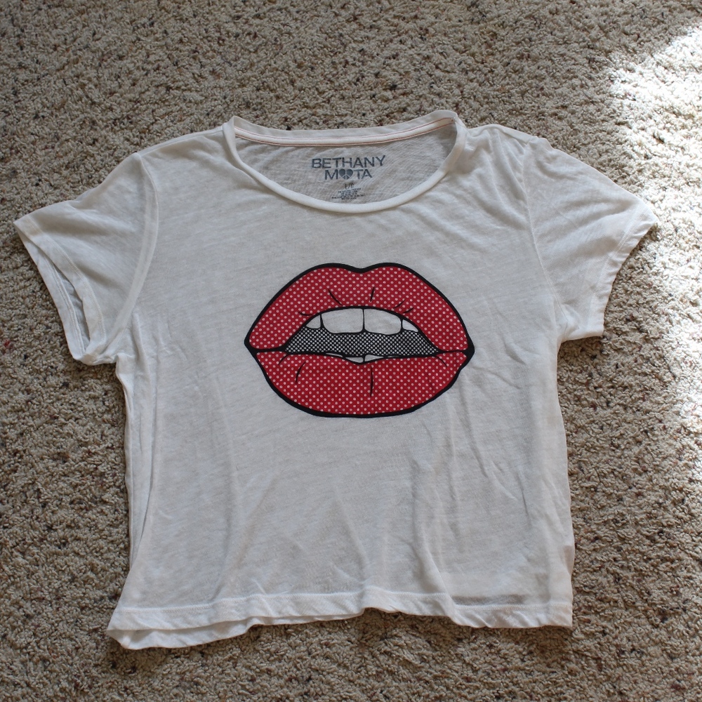 White Lip Printed Tee Shirt